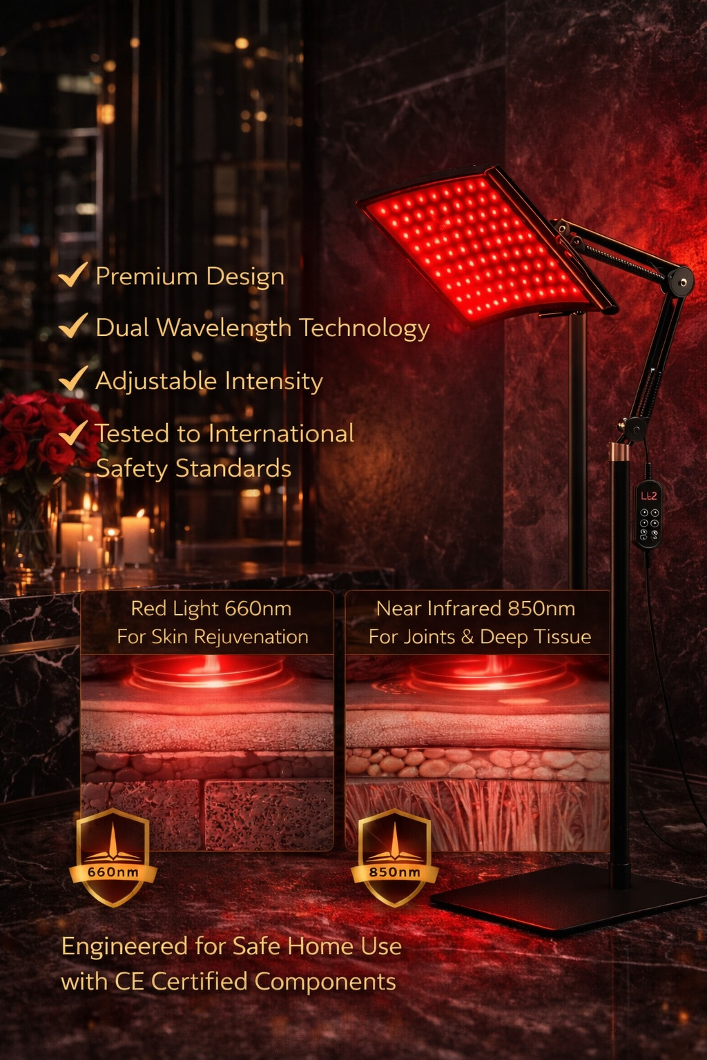 Red & Infrared Light Therapy Panel with Stand and Belt