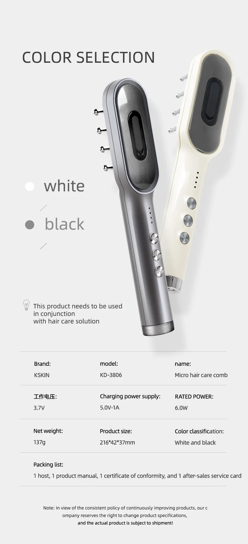 KSKIN LED Red Light Therapy Electric Massage Comb